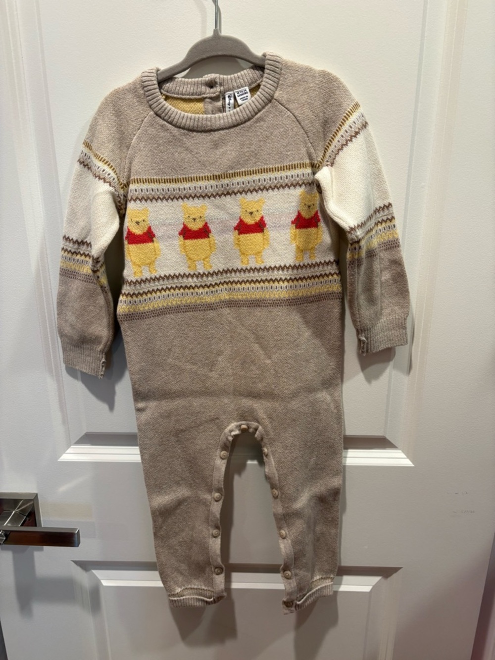 Janie and Jack Beige Knit Winnie the Pooh One-Piece